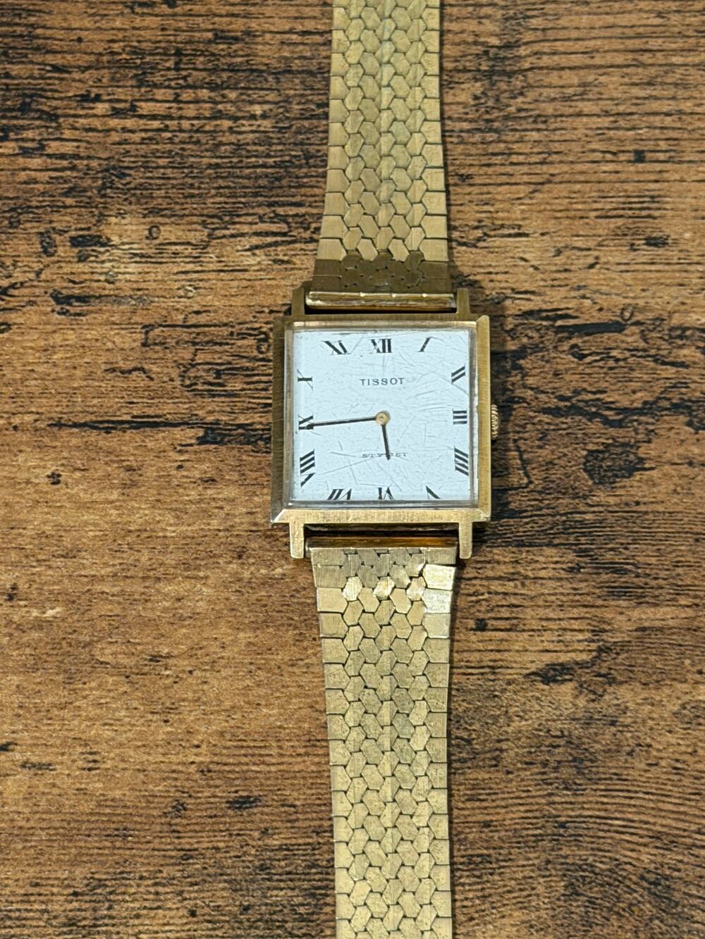Tissot Swiss Made Gold-Tone Rectangular Dress Watch Roman Numerals